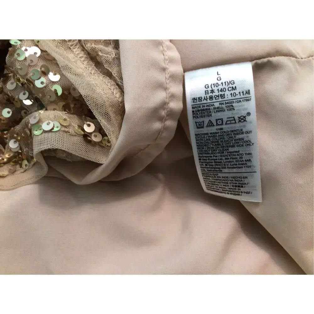 GAP Gold sequin Dress Size L puffed sleeves